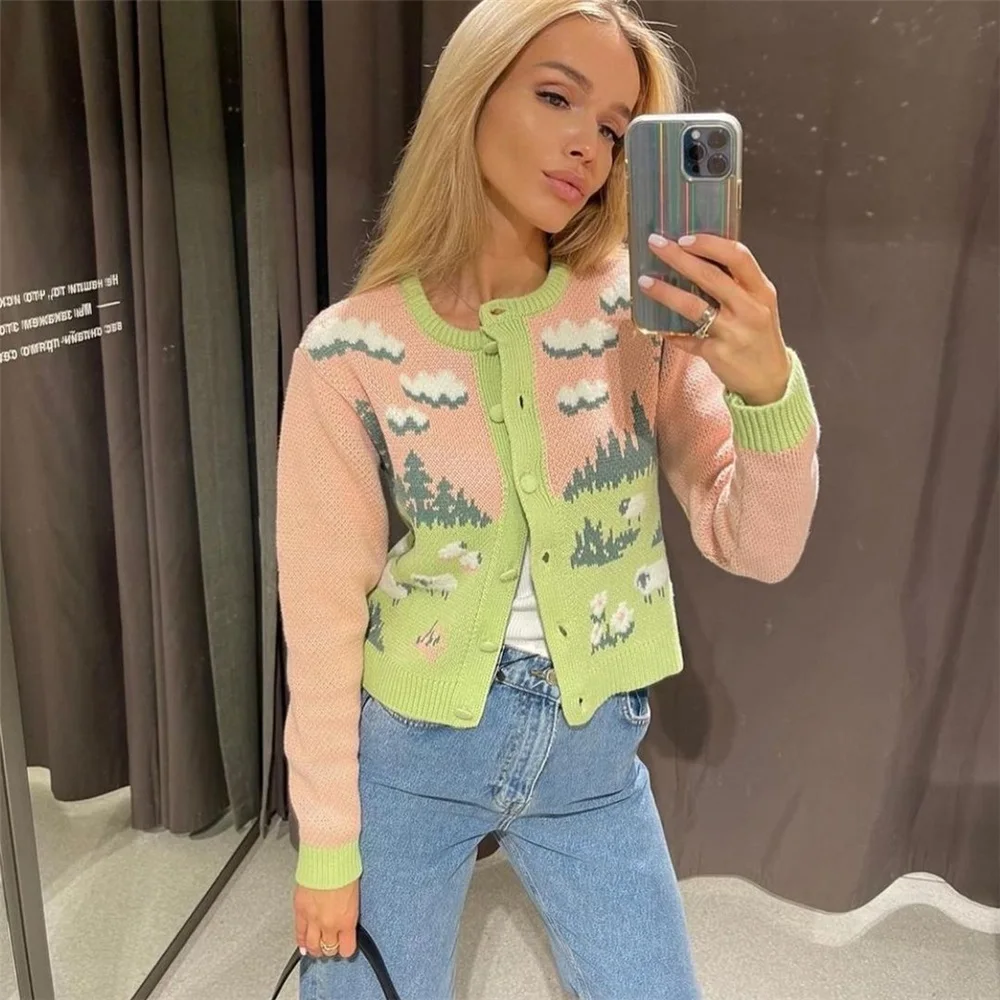 Women's Animal Pattern Knit Jacket Jacquard Knitted Cardigan O-neck Loose Knitting Long-Sleeved Sweater To Keep Warm
Women's Animal Pattern Knit Jacket Jacquard Knitted Cardigan O-neck Loose Knitting Long-Sleeved Sweater To Keep Warm