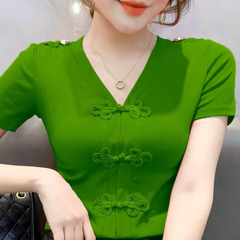 Women's Short-Sleeved T-shirt 2021 Summer New Chinese Style Top Trendy Retro Buckle Ethnic Style Fashion Trendy Small Shirt 
Women's Short-Sleeved T-shirt 2021 Summer New Chinese Style Top Trendy Retro Buckle Ethnic Style Fashion Trendy Small Shirt