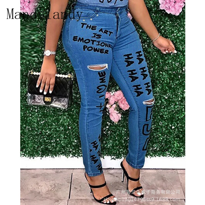 Mandylandy Women Vintage Ripped Letter Print Denim Pants Ladies Summer Blue High Waist Hole Skinny Pencil Pants Trousers
Mandylandy Women Vintage Ripped Letter Print Denim Pants Ladies Summer Blue High Waist Hole Skinny Pencil Pants Trousers