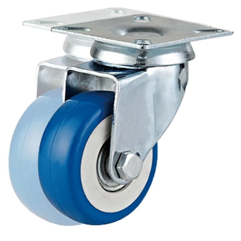 12-Piece Caster Swivel Plate Caster Blue Polyurethane Wheel PVC Double Bearing Swivel Caster
