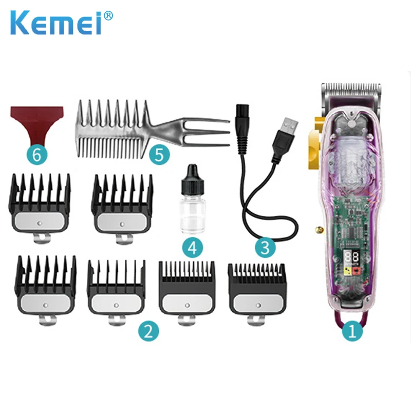 2021 New Kemei Transparent Cover Hair clipper for Oil Head Men USB Charging Professional LCD Display Hair trimmer for Stylists
2021 New Kemei Transparent Cover Hair clipper for Oil Head Men USB Charging Professional LCD Display Hair trimmer for Stylists