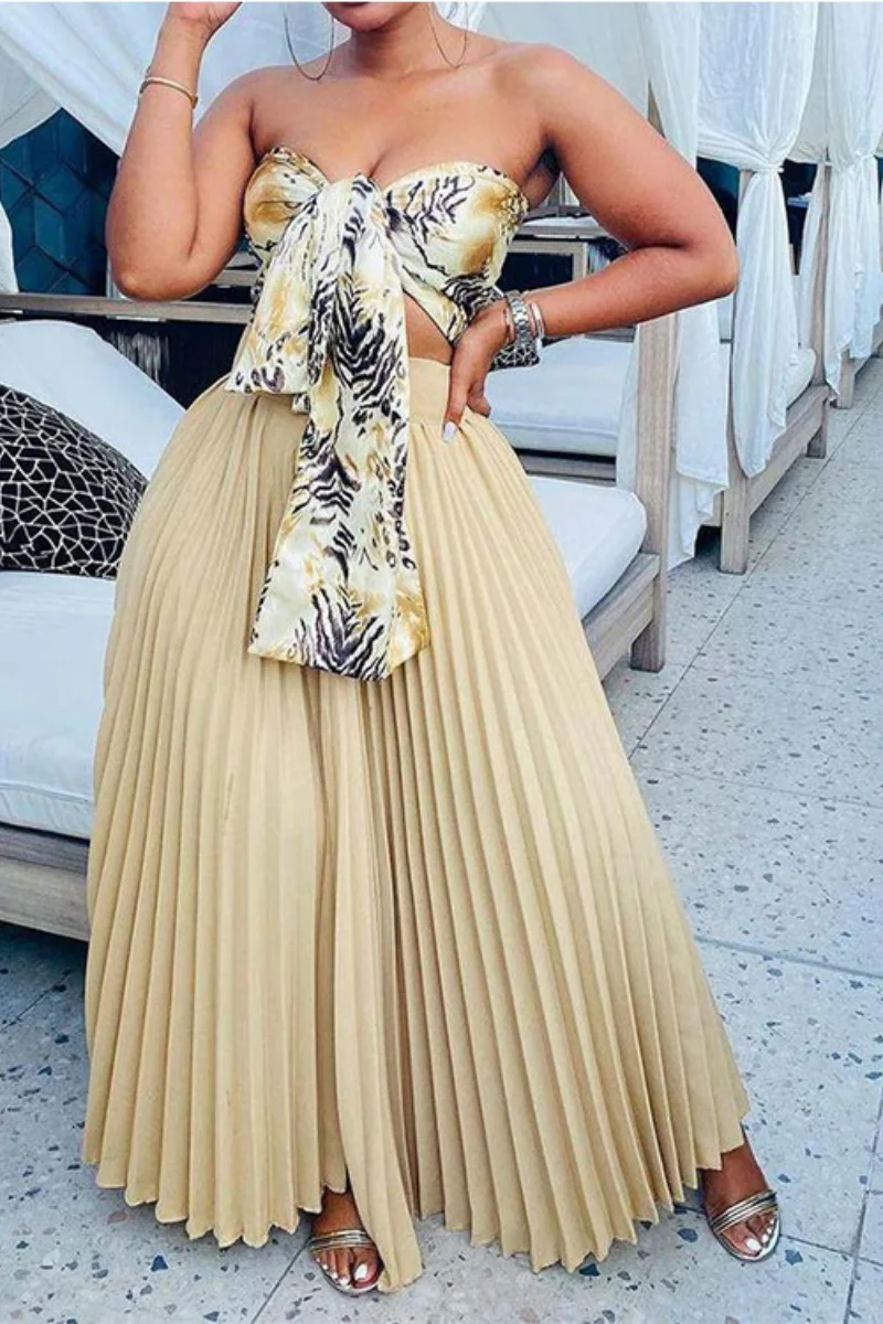 Elegant Two Piece Set For Women Sleeveless Crop Tops High Waist Pleated Long Skirt Female Sets 2021
Elegant Two Piece Set For Women Sleeveless Crop Tops High Waist Pleated Long Skirt Female Sets 2021