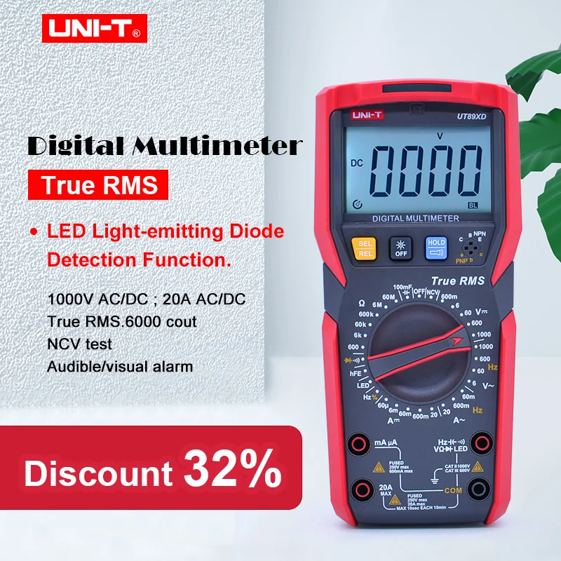 

UNI-T UT89XD Professional Digital Multimeter True RMS NCV 20A Current AC DC Voltmeter Capacitance Resistance Tester