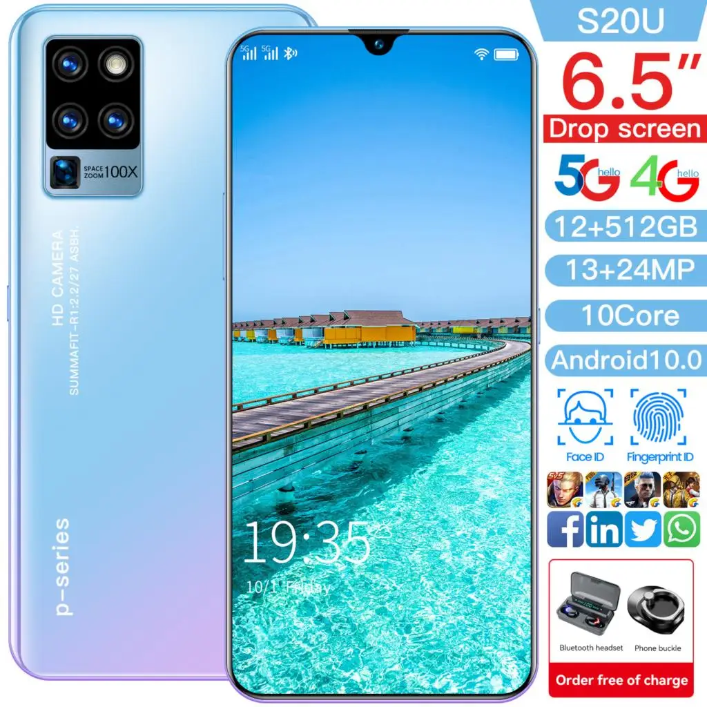 S20U Android 10.0 Mobile Phone 6.5 Inch HD 12MP+24MP Triple Camera 12G RAM 512GB ROM 4800mAh Smartphone 4G Global Version
S20U Android 10.0 Mobile Phone 6.5 Inch HD 12MP+24MP Triple Camera 12G RAM 512GB ROM 4800mAh Smartphone 4G Global Version
