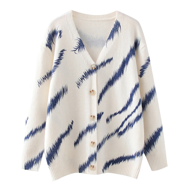 KRSB Autumn Winter Women's White Stripe Printing v-Neck Single-Breasted Sweater Sweater Coat Loose Long-Sleeved Casual British
KRSB Autumn Winter Women's White Stripe Printing v-Neck Single-Breasted Sweater Sweater Coat Loose Long-Sleeved Casual British