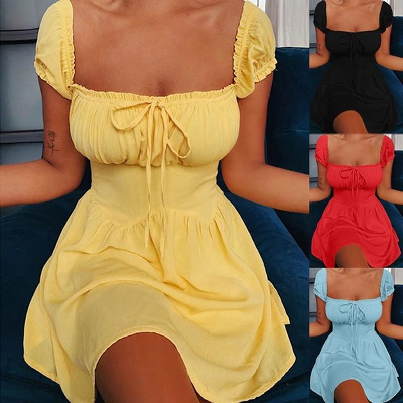 Dresses European And American Solid Color One-line Neckline Waist Wooden Ear Folds Lace Low-cut A-line Dresses
Dresses European And American Solid Color One-line Neckline Waist Wooden Ear Folds Lace Low-cut A-line Dresses