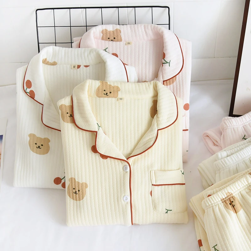 Autumn Winter Long Sleeve Trousers Pijama Suit Cute Pajamas Set Sleepwear Thicken Warm Female Loungewear Cotton Female Pyjama
Autumn Winter Long Sleeve Trousers Pijama Suit Cute Pajamas Set Sleepwear Thicken Warm Female Loungewear Cotton Female Pyjama