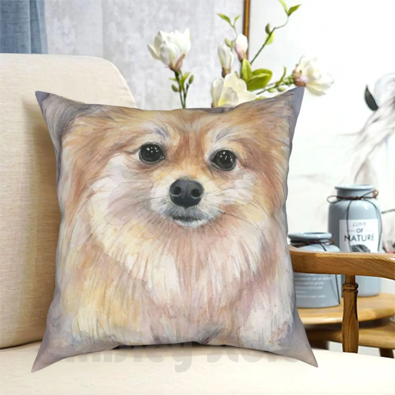 

Pomeranian Watercolor Portrait Pillow Case Printed Home Soft Throw Pillow Dog Pomeranian Pom Pom Art Pomeranian Painting