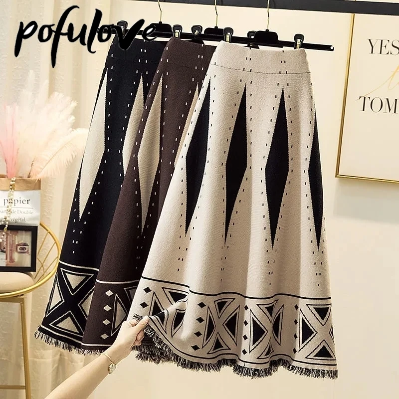 Skirts Womens Black Knitted Skirt with Fringed A-line Mid-length Plaid Skirt High Waist Trendy Autumn and Winter Faldas Fashion
Skirts Womens Black Knitted Skirt with Fringed A-line Mid-length Plaid Skirt High Waist Trendy Autumn and Winter Faldas Fashion