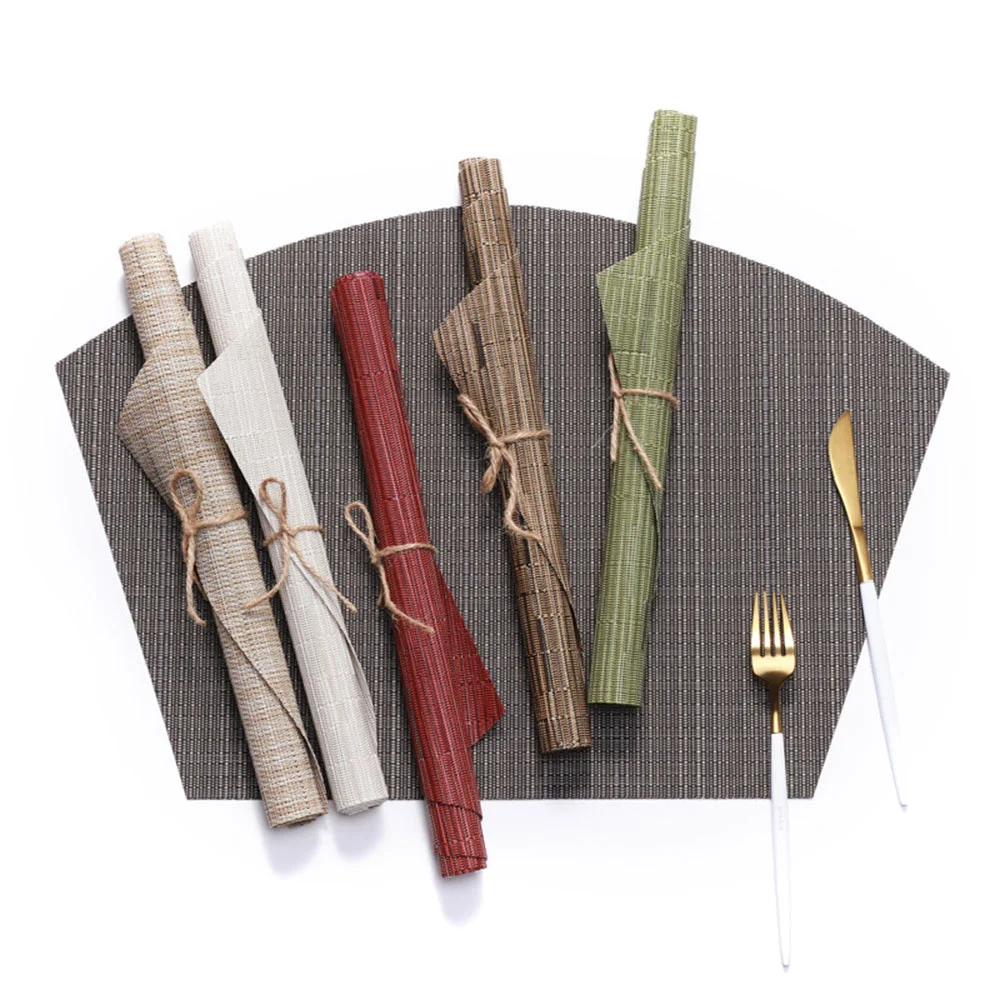 Round Table Fan-shaped PVC Placemat Treslin Western Bamboo Woven Heat Insulation Mat Hotel Fashion Coast Kitchen Accessories
Round Table Fan-shaped PVC Placemat Treslin Western Bamboo Woven Heat Insulation Mat Hotel Fashion Coast Kitchen Accessories