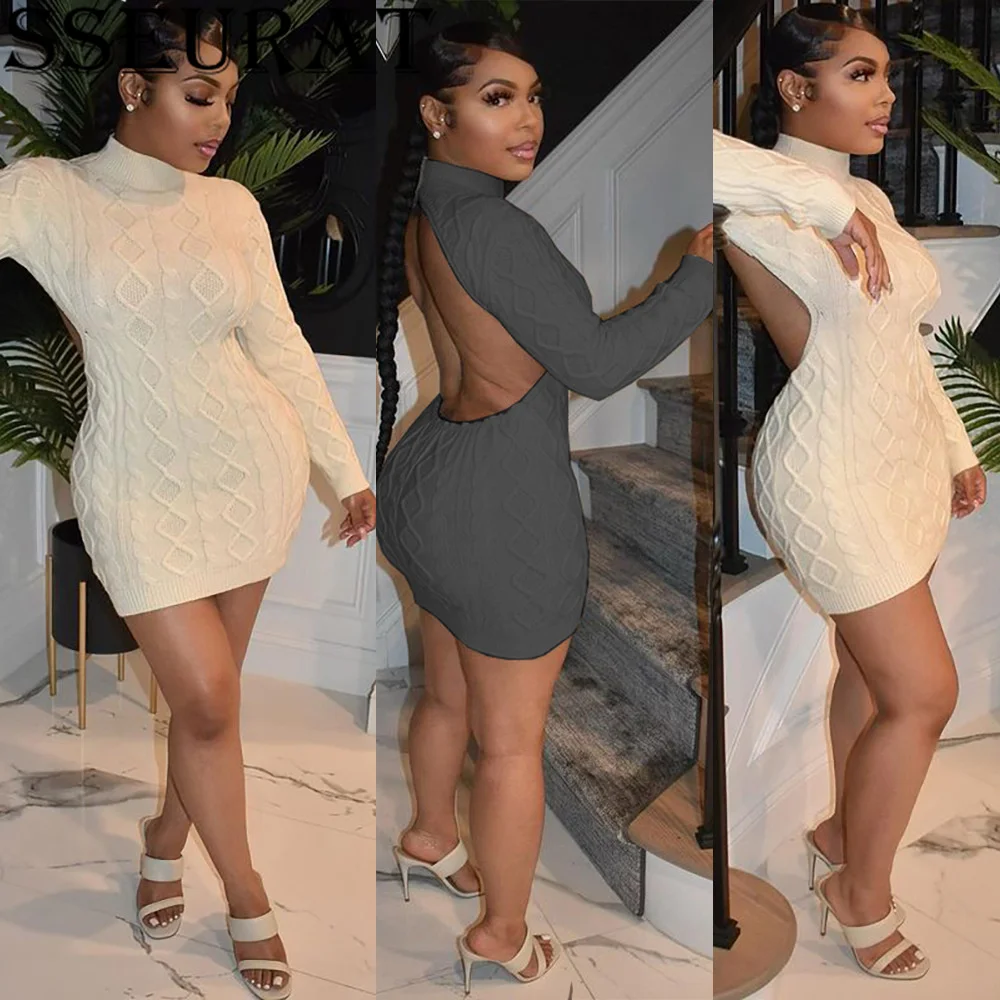 SSEURAT Women Sweater Turtlenck Open Back Solid Bodycon Mini Dress Winter Sexy Party Club Long Sleeve Pencil Dresses 
SSEURAT Women Sweater Turtlenck Open Back Solid Bodycon Mini Dress Winter Sexy Party Club Long Sleeve Pencil Dresses