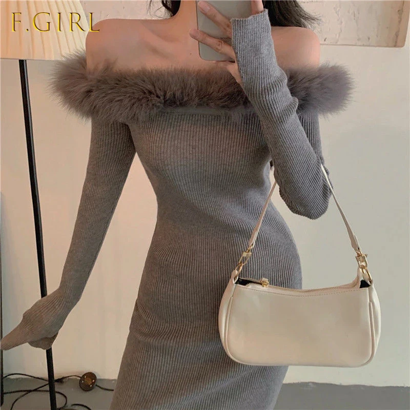 Women Knitted Dress 2021Autumn Winter Long Sleeve Off Shoulder White Sexy Party Dresses For New Year Furry Collar Elegant Robe
Women Knitted Dress 2021Autumn Winter Long Sleeve Off Shoulder White Sexy Party Dresses For New Year Furry Collar Elegant Robe