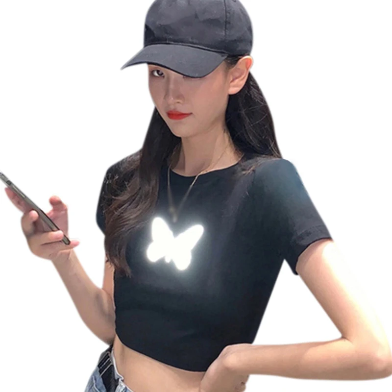 Reflective Butterfly Short-Sleeved T-Shirt Women Summer Cropped Short Western-Style Tee
Reflective Butterfly Short-Sleeved T-Shirt Women Summer Cropped Short Western-Style Tee