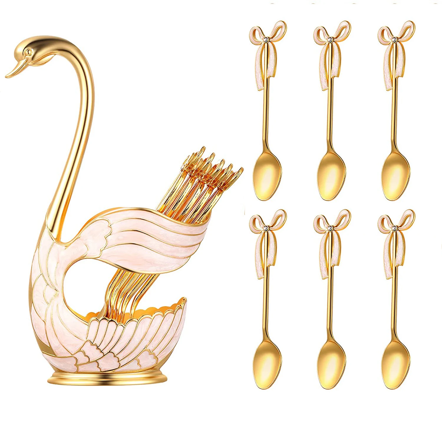 Luxury Metal Coffee Dessert Spoon Set Swan Base Holder with 6pcs Ice Cream Spoons Forks Teaspoons Dessert Sugar Salad Flatware
Luxury Metal Coffee Dessert Spoon Set Swan Base Holder with 6pcs Ice Cream Spoons Forks Teaspoons Dessert Sugar Salad Flatware