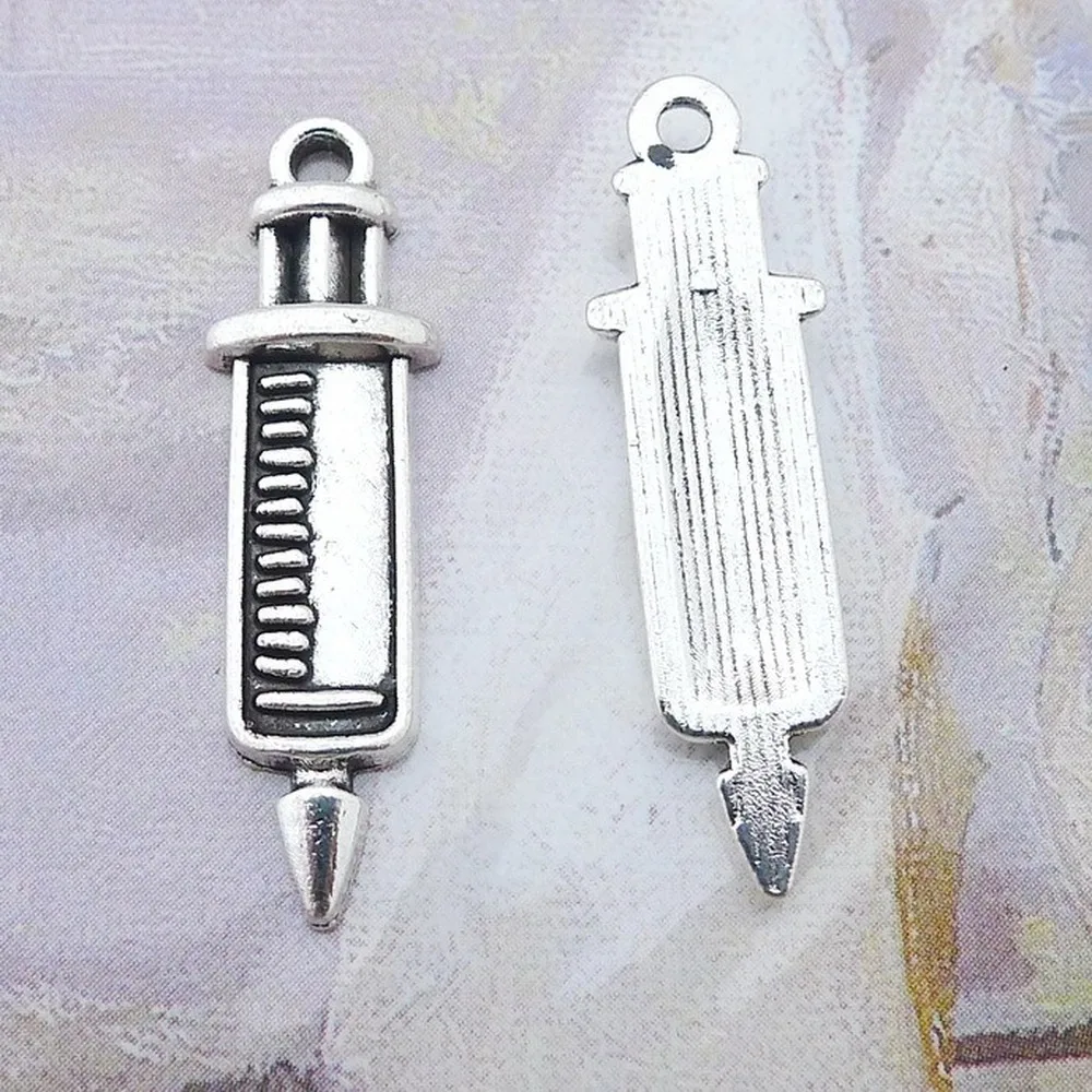 200pcs Syringe Charms 9mm x 30mm DIY Jewelry Making Pendant antique silver color | Украшения и аксессуары