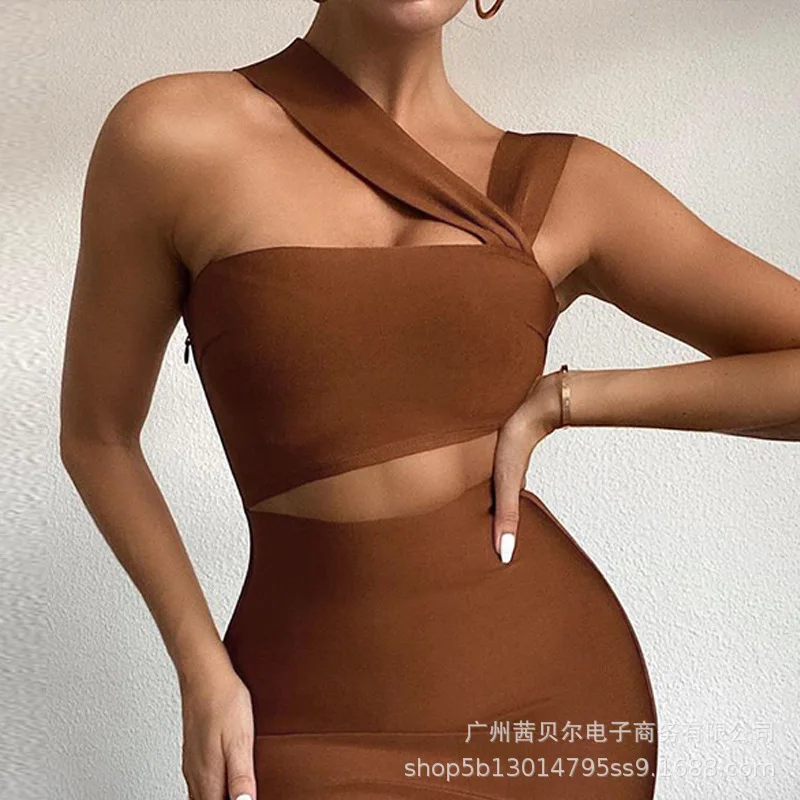 WEPBEL Women Hollow Out Dress Sleeveless Sexy High Waist Solid Color Mini Dress New Brown One-Shoulder
WEPBEL Women Hollow Out Dress Sleeveless Sexy High Waist Solid Color Mini Dress New Brown One-Shoulder