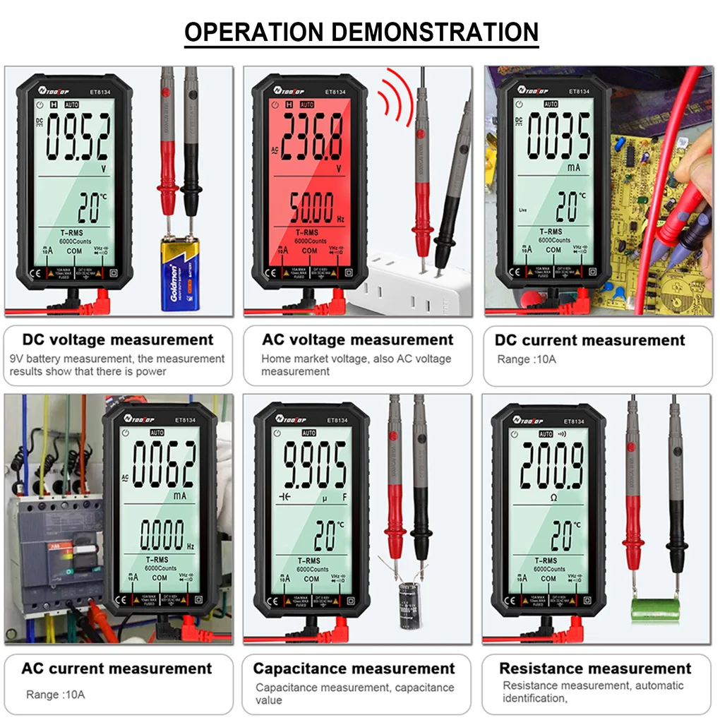 ET8134 Full Screen Digital Multimeter Display HD Color Changing Alarm Professional Clamp Capacitance Ohm Hz AC DC Voltage Meter
ET8134 Full Screen Digital Multimeter Display HD Color Changing Alarm Professional Clamp Capacitance Ohm Hz AC DC Voltage Meter
