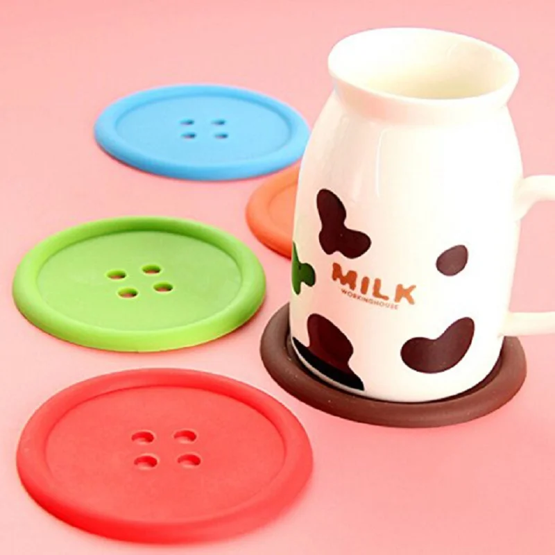 SET OF 4 COLOURFUL BUTTON SILICONE COASTERS COFFEE TABLE PLACE MATS DRINK HOLDER
SET OF 4 COLOURFUL BUTTON SILICONE COASTERS COFFEE TABLE PLACE MATS DRINK HOLDER