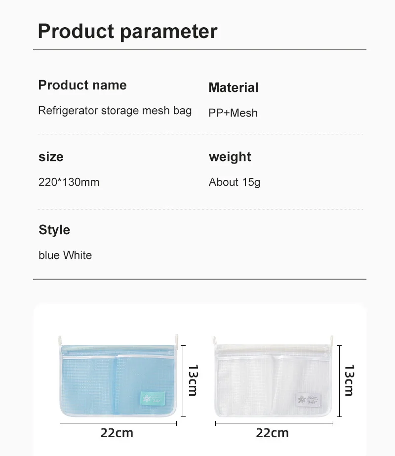 Refrigerator Storage Mesh Bag Two Grids Hanging Household Kitchen Classification Storage Bag Tidy Seasoning Organizer with Hook
Refrigerator Storage Mesh Bag Two Grids Hanging Household Kitchen Classification Storage Bag Tidy Seasoning Organizer with Hook