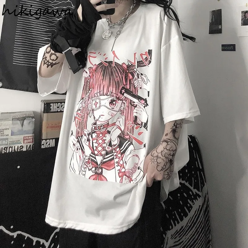 Hikigawa Women's T-shirts Cartoon Print Short Sleeve Tees Summer Japanese Loose Black Top Outwear O Neck Clothing Women 7z183
Hikigawa Women's T-shirts Cartoon Print Short Sleeve Tees Summer Japanese Loose Black Top Outwear O Neck Clothing Women 7z183