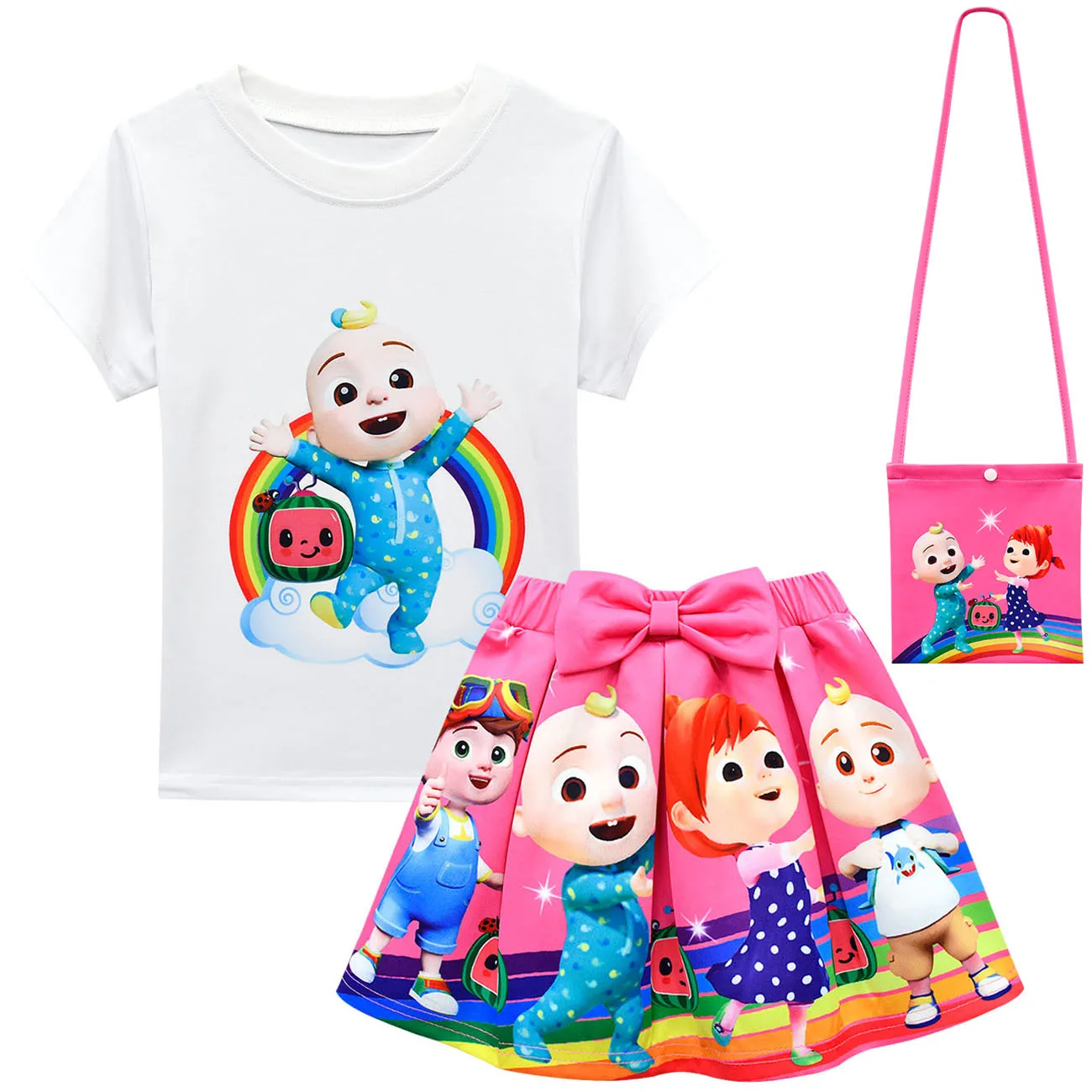 2021 Summer Kids Cocomelon Clothes Baby Girls Clothing Sets Children Rainbow Watermelon T Shirts+Tutu Skirts Bag Hat 3pcs Sets
2021 Summer Kids Cocomelon Clothes Baby Girls Clothing Sets Children Rainbow Watermelon T Shirts+Tutu Skirts Bag Hat 3pcs Sets