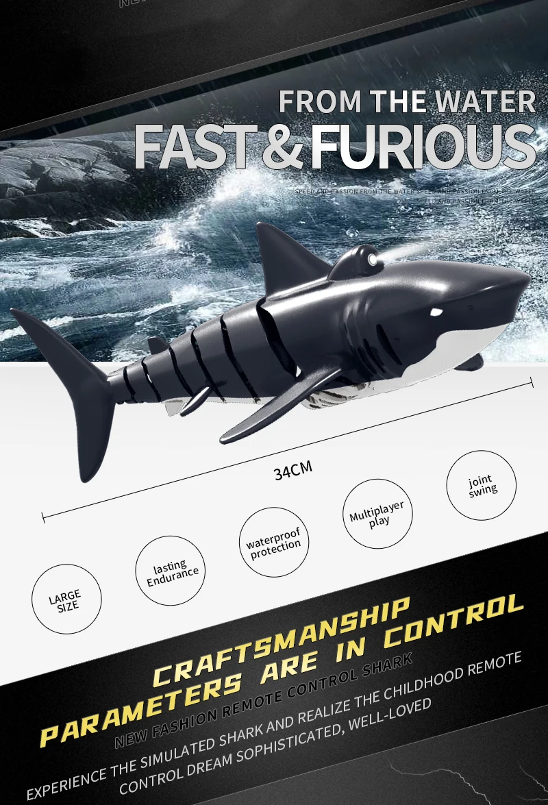 Electric Shark Toys 2.4G Remote Control Simulation Shark RC Animals Model Toys With LED Lighting Kids Gift Dropshipping
Electric Shark Toys 2.4G Remote Control Simulation Shark RC Animals Model Toys With LED Lighting Kids Gift Dropshipping