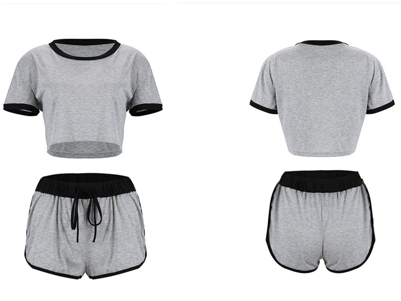 Summer Women 2pcs Set Jogging Gym Casual Tracksuit T-shirt Shorts Suit O-Neck Crop Top Drawstring Elastic Waist Shorts Gray
Summer Women 2pcs Set Jogging Gym Casual Tracksuit T-shirt Shorts Suit O-Neck Crop Top Drawstring Elastic Waist Shorts Gray