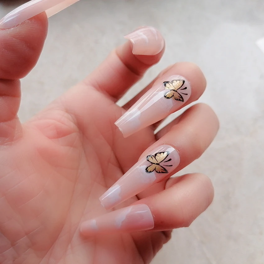 24pcs Long Glossy Pink Butterfly Ballerina Full Cover Press on False Nails Coffin Artificial Fingernails
24pcs Long Glossy Pink Butterfly Ballerina Full Cover Press on False Nails Coffin Artificial Fingernails