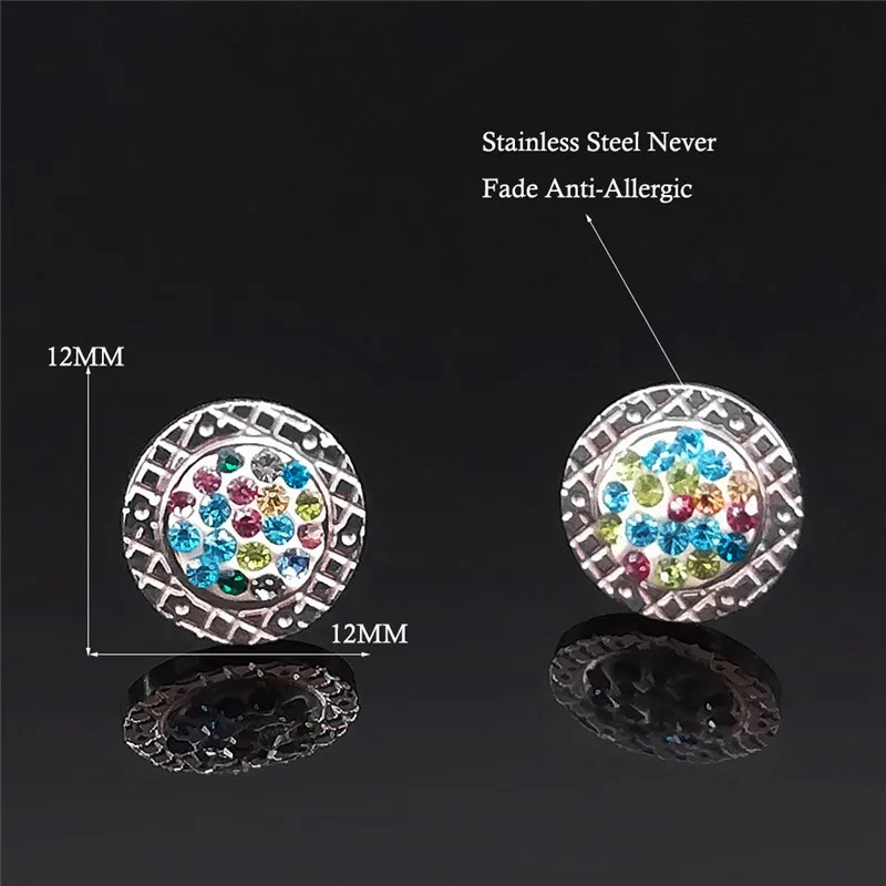 2021 Colored Crystal Stainless Steel Round Earrings for Women Silver Color Small Stud Earrings Jewelry pendientes cristal EXS01
2021 Colored Crystal Stainless Steel Round Earrings for Women Silver Color Small Stud Earrings Jewelry pendientes cristal EXS01