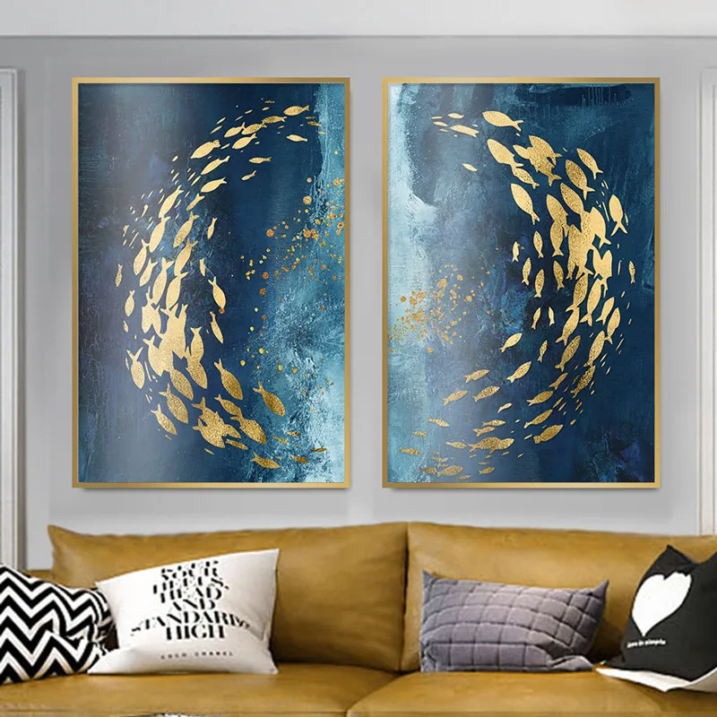 Modern Abstract Nordic Style Wall Art Canvas Painting Golden Fish Blue Sea Poster Home Decoration Wall Painting For Living Room 
Modern Abstract Nordic Style Wall Art Canvas Painting Golden Fish Blue Sea Poster Home Decoration Wall Painting For Living Room