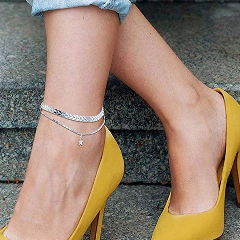

Простые двухслойные браслеты на ногу для женщин, модные золотистые бриллиантовые браслеты на ногу, 2021, богемные пляжные украшения для ног