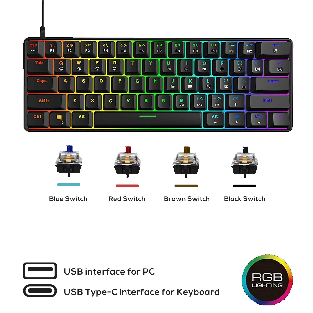 Механическая USB-клавиатура в наличии/Skyloong GK61 SK61 с русской раскладкой 61 клавиша