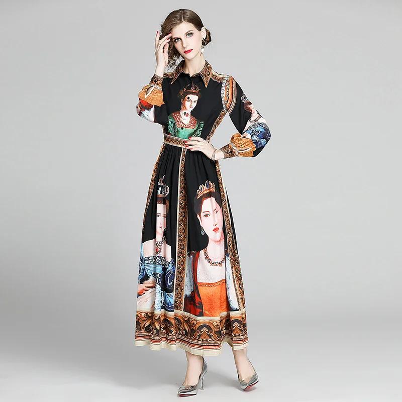 Runway Character Oil Painting Print Long Dress Women's Lantern Long Sleeve Turn Down Collar Empire Vintage Party Holiday Dress
Runway Character Oil Painting Print Long Dress Women's Lantern Long Sleeve Turn Down Collar Empire Vintage Party Holiday Dress
