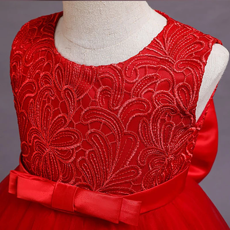 Luxury Red Flower Girls Dresses Bow Embroidery Sleeveless Lace Tulle Ball Gown O-Neck Knee-Length Kids Party Princess Skirt D307 
Luxury Red Flower Girls Dresses Bow Embroidery Sleeveless Lace Tulle Ball Gown O-Neck Knee-Length Kids Party Princess Skirt D307