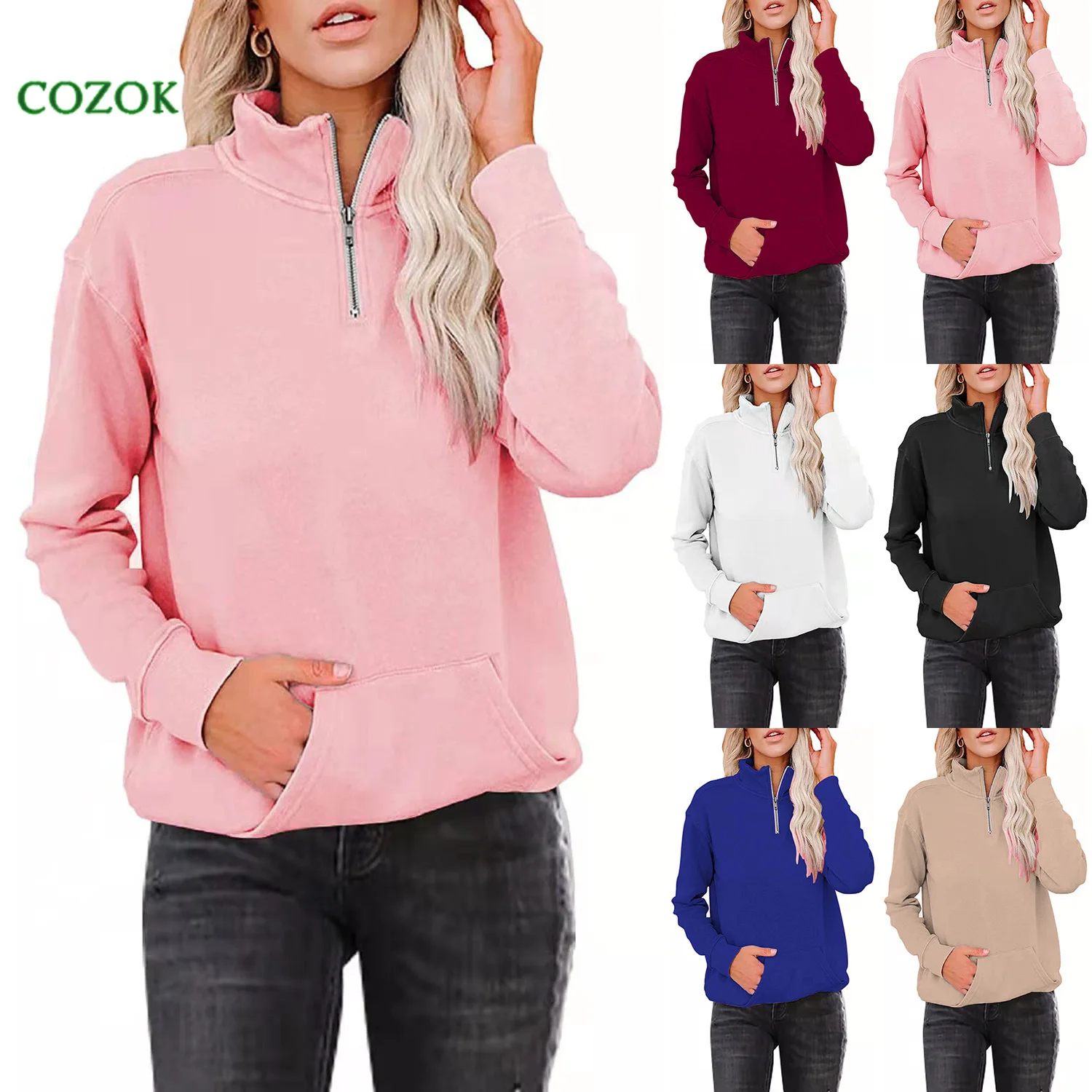 Europe and the United States women's new solid color zipper collar of 2021 autumn winters long fleece female
Europe and the United States women's new solid color zipper collar of 2021 autumn winters long fleece female