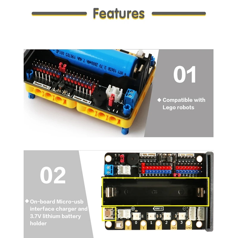 Extension Board for Micro:Bit V2.0 Support 8 Servos and 4 DC Motors with Onboard Infrared Receiver and 4 RGB Lights
Extension Board for Micro:Bit V2.0 Support 8 Servos and 4 DC Motors with Onboard Infrared Receiver and 4 RGB Lights
