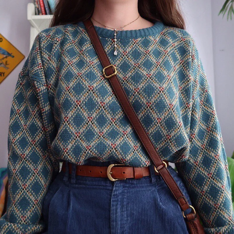 Vintage Women's Diamond Shape Knitted Sweater Ladies Plus Size Round Collar Loose Pullovers Top Fashion Casual Streetwear
Vintage Women's Diamond Shape Knitted Sweater Ladies Plus Size Round Collar Loose Pullovers Top Fashion Casual Streetwear