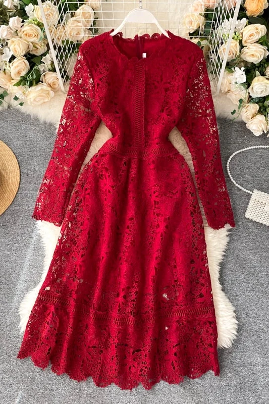 SALIENCY 2020 Autumn/winter Socialite Temperament Round Neck Hollow Lace Long Sleeve Slimming Christmas Party Dresses for Women
SALIENCY 2020 Autumn/winter Socialite Temperament Round Neck Hollow Lace Long Sleeve Slimming Christmas Party Dresses for Women