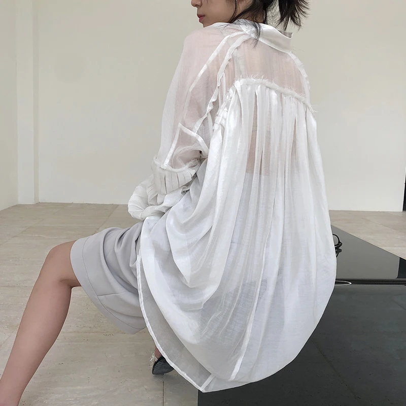 Sun Protection Tops For Women Lapel Long Sleeve See Through Casual Loose Korean Shirt Female 2020 Summer Fashion New C034
Sun Protection Tops For Women Lapel Long Sleeve See Through Casual Loose Korean Shirt Female 2020 Summer Fashion New C034