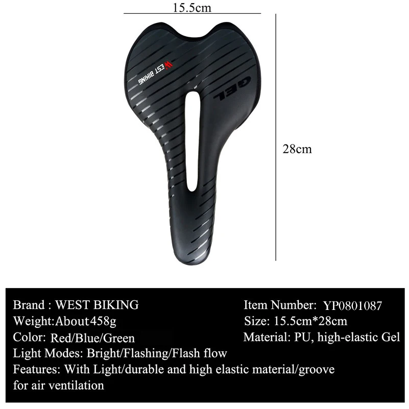 WEST BIKING Bicycle Saddle Taillight MTB Mountain Road Bike Waterproof PU Leather High-Elastic GEL Cushion Soft Cycling Saddle
WEST BIKING Bicycle Saddle Taillight MTB Mountain Road Bike Waterproof PU Leather High-Elastic GEL Cushion Soft Cycling Saddle
