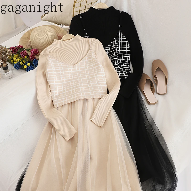 Фото Gaganight Элегантный женский комплект из двух предметов вязаное Сетчатое лоскутное