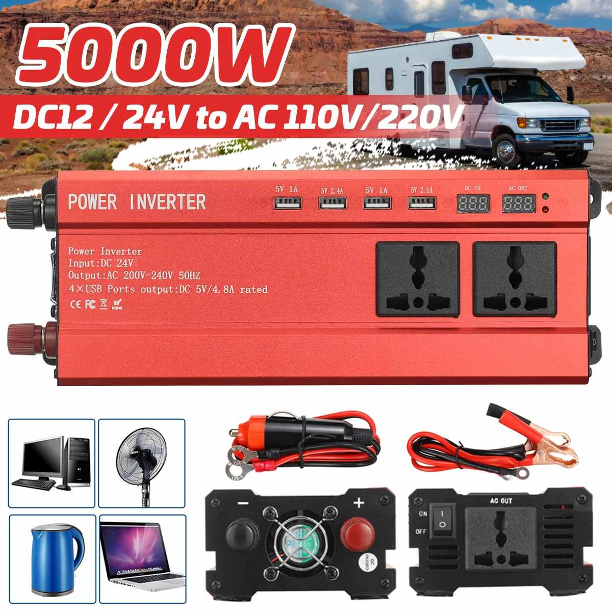 DC 12/24V to AC 110/220V инвертор макс. 5000W портативный автомобильный силовой USB Инвертор зарядное устройство конвертер адаптер модифицированный сину...
DC 12/24V to AC 110/220V инвертор макс. 5000W портативный автомобильный силовой USB Инвертор зарядное устройство конвертер адаптер модифицированный сину...
