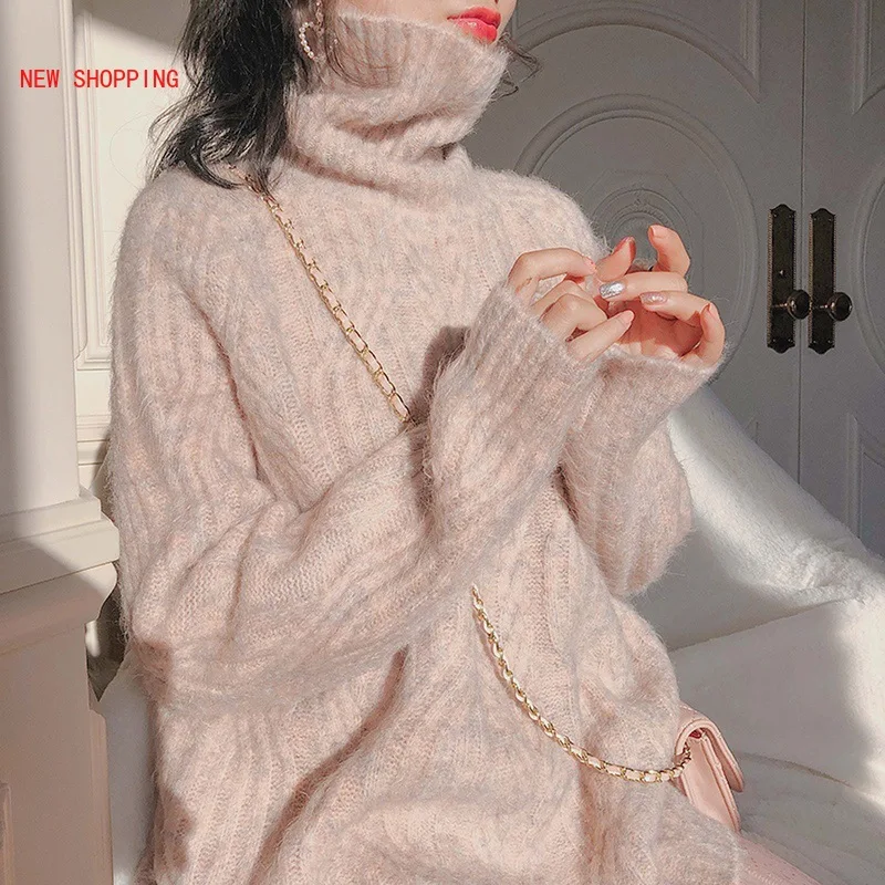 Female Elegant Knit Oversize Sweaters 2021 Autumn New Women Sweater Pullover Long Sleeve Loose Turtleneck Knitted Tops Plus Size 
Female Elegant Knit Oversize Sweaters 2021 Autumn New Women Sweater Pullover Long Sleeve Loose Turtleneck Knitted Tops Plus Size