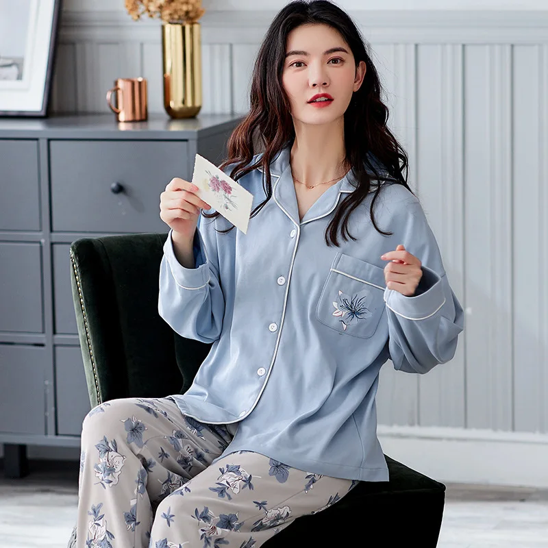 Blue Sexy 2Pcs Pajamas Sets Cotton Sleepwear Women's Winter Long Sleeve Home Clothes Pyjama Femme Large Size Lounge Wear Pijamas
Blue Sexy 2Pcs Pajamas Sets Cotton Sleepwear Women's Winter Long Sleeve Home Clothes Pyjama Femme Large Size Lounge Wear Pijamas
