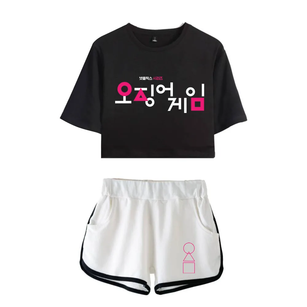 Squid game set women's fashion 2D digital printed women's sexy navel exposed short sleeve shorts two-piece set
Squid game set women's fashion 2D digital printed women's sexy navel exposed short sleeve shorts two-piece set