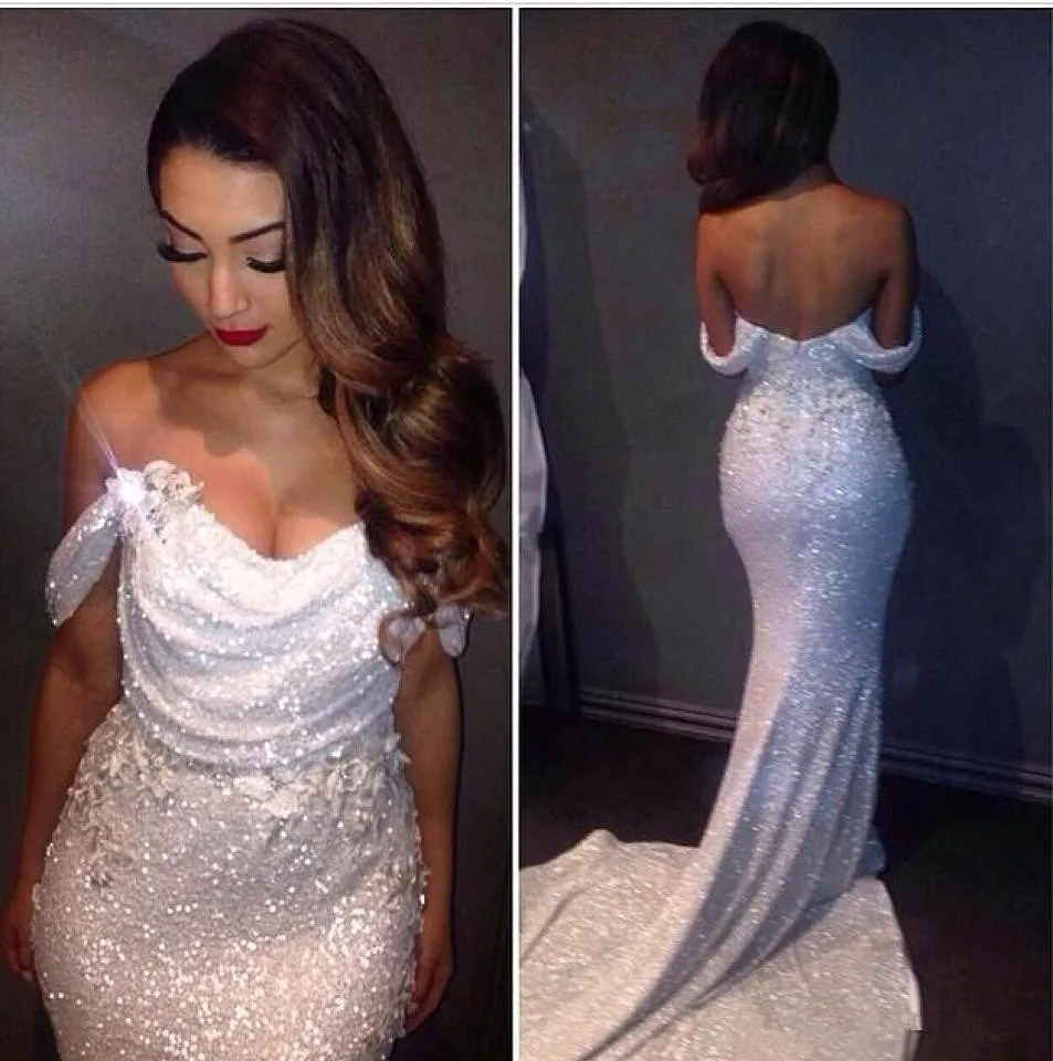 Sparkling Sequined Mermaid Prom Dresses Applique Ruched Off Shoulder Vestidos De Fiesta Zipper Back Bride Party Evening Gowns
Sparkling Sequined Mermaid Prom Dresses Applique Ruched Off Shoulder Vestidos De Fiesta Zipper Back Bride Party Evening Gowns