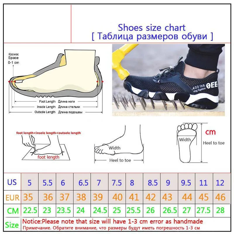 Men's Work Shoes Breathable Safety Shoes Men Lightweight Summer Anti Smashing Piercing Work Boots Sneakers Single Mesh 36-46
Men's Work Shoes Breathable Safety Shoes Men Lightweight Summer Anti Smashing Piercing Work Boots Sneakers Single Mesh 36-46