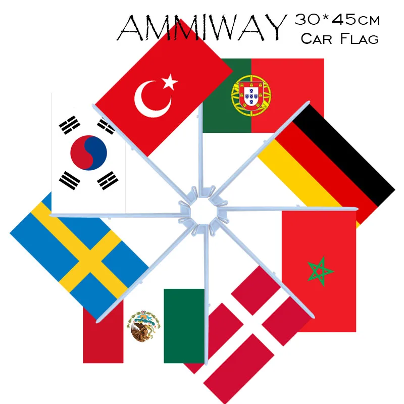 AMMIWAY 30x45 см Автомобильный флаг Португалия Германия Марокко Дания Мексика Швеция