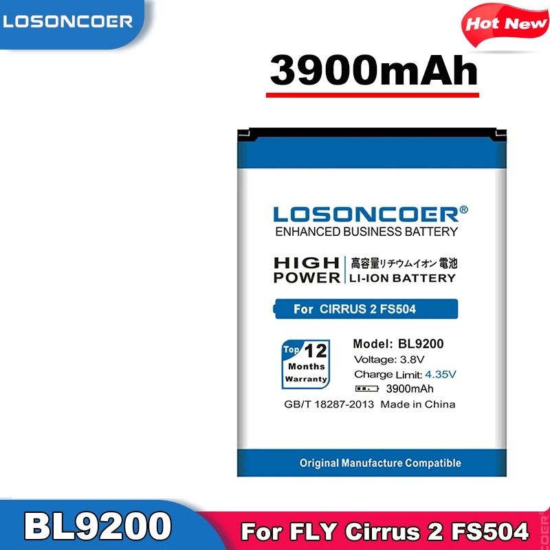 Аккумулятор LOSONCOER BL9200 на 3900 мАч для FLY Cirrus 2 FS504|battery for|battery for flybatteries batteries |