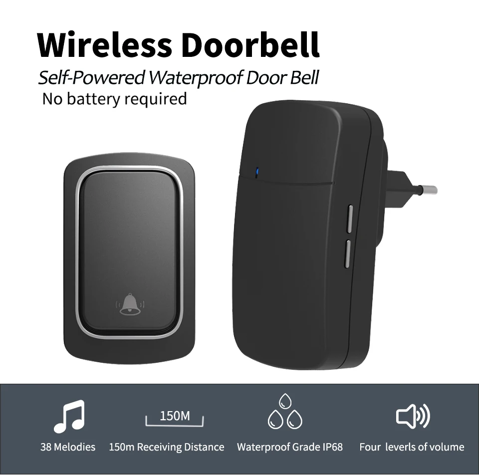 Wireless Waterproof Doorbell Welcome Intelligent 150m Range Smart Home Door bell Chime EU Plug 1 2 Button 1 2 3 Receiver
Wireless Waterproof Doorbell Welcome Intelligent 150m Range Smart Home Door bell Chime EU Plug 1 2 Button 1 2 3 Receiver